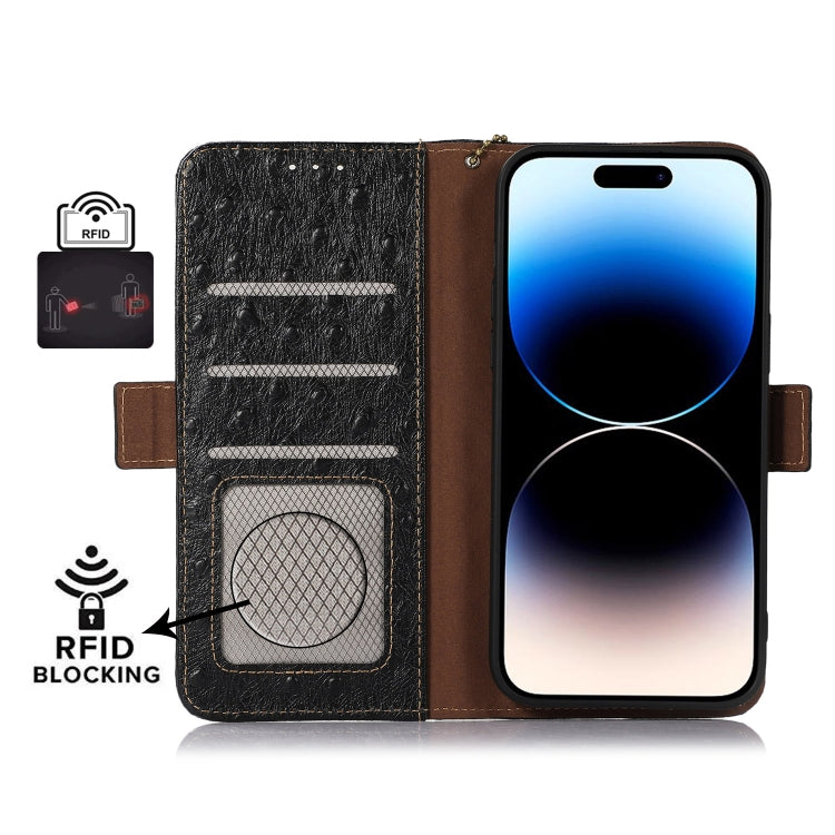 For Google Pixel 8 Ostrich Pattern Genuine Leather RFID Phone Case(Black) - Google Cases by PMC TechLife | Online Shopping South Africa | PMC TechLife | Buy Now Pay Later Mobicred