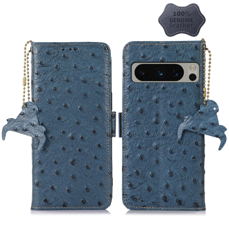For Google Pixel 8 Pro Ostrich Pattern Genuine Leather RFID Phone Case(Blue) - free shipping - PMC TechLife - Order now!