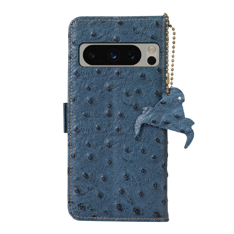 For Google Pixel 8 Pro Ostrich Pattern Genuine Leather RFID Phone Case(Blue) - free shipping - PMC TechLife - Order now!