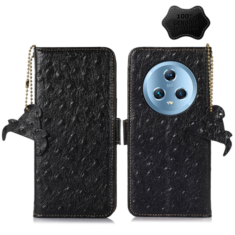 For Honor Magic5 Ostrich Pattern Genuine Leather RFID Phone Case(Black) - Honor Cases by PMC TechLife | Online Shopping South Africa | PMC TechLife | Buy Now Pay Later Mobicred