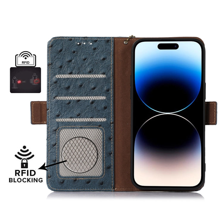 For Honor Magic5 Ostrich Pattern Genuine Leather RFID Phone Case(Blue) - Honor Cases by PMC TechLife | Online Shopping South Africa | PMC TechLife | Buy Now Pay Later Mobicred