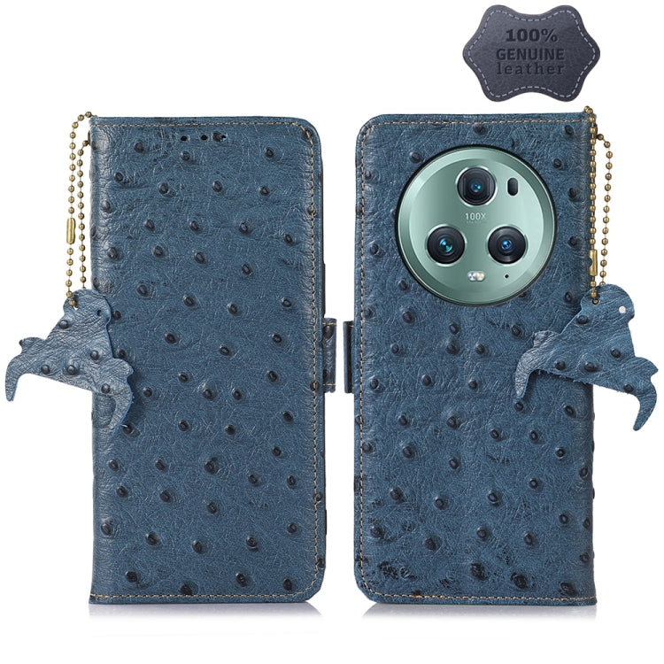 For Honor Magic5 Pro Ostrich Pattern Genuine Leather RFID Phone Case(Blue) - Honor Cases by PMC TechLife | Online Shopping South Africa | PMC TechLife | Buy Now Pay Later Mobicred