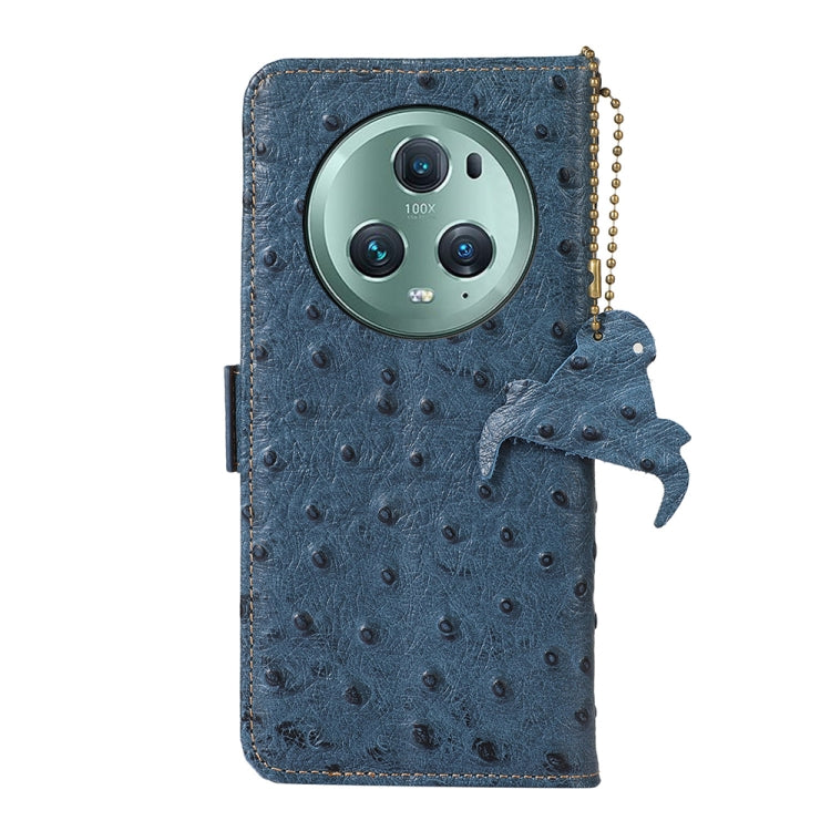 For Honor Magic5 Pro Ostrich Pattern Genuine Leather RFID Phone Case(Blue) - Honor Cases by PMC TechLife | Online Shopping South Africa | PMC TechLife | Buy Now Pay Later Mobicred