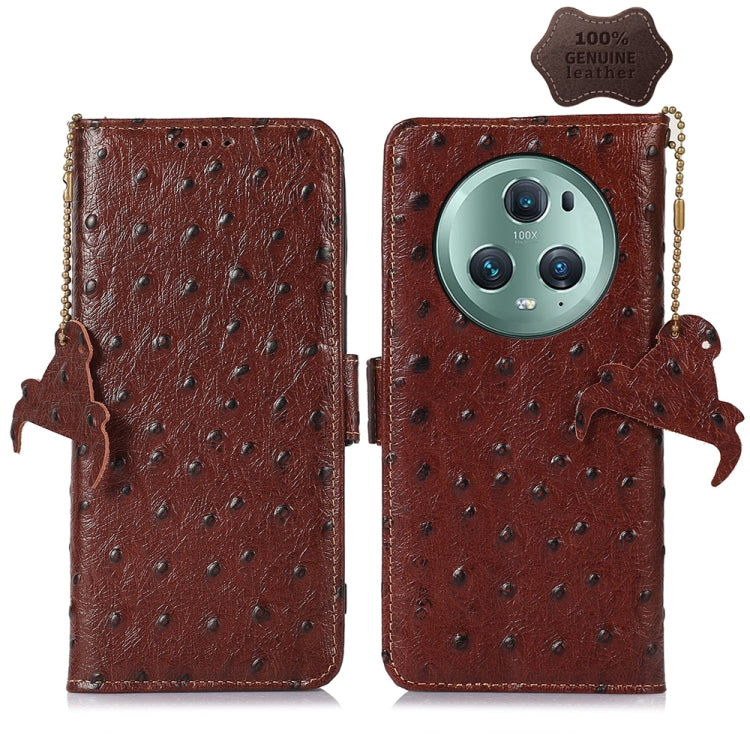 For Honor Magic5 Pro Ostrich Pattern Genuine Leather RFID Phone Case(Coffee) - Honor Cases by PMC TechLife | Online Shopping South Africa | PMC TechLife | Buy Now Pay Later Mobicred
