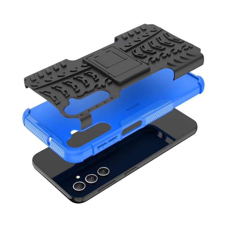 For Samsung Galaxy A24 4G Tire Texture TPU + PC Phone Case with Holder(Blue) - Galaxy Phone Cases by PMC TechLife | Online Shopping South Africa | PMC TechLife