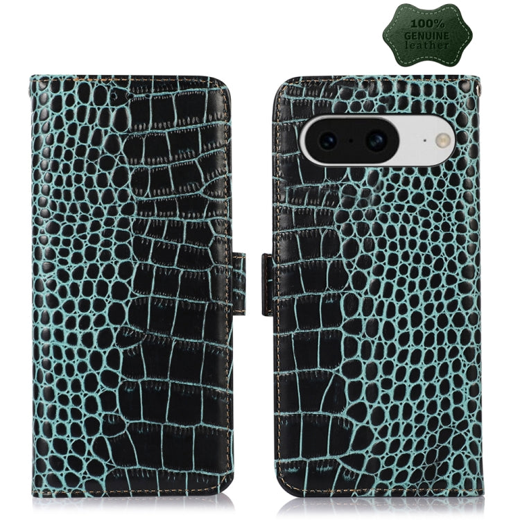 For Google Pixel 8 Crocodile Top Layer Cowhide Leather Phone Case(Green) - Google Cases by PMC TechLife | Online Shopping South Africa | PMC TechLife | Buy Now Pay Later Mobicred