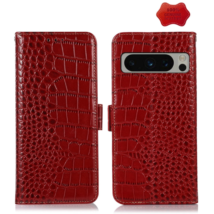 For Google Pixel 8 Pro Crocodile Top Layer Cowhide Leather Phone Case(Red) - Google Cases by PMC TechLife | Online Shopping South Africa | PMC TechLife | Buy Now Pay Later Mobicred