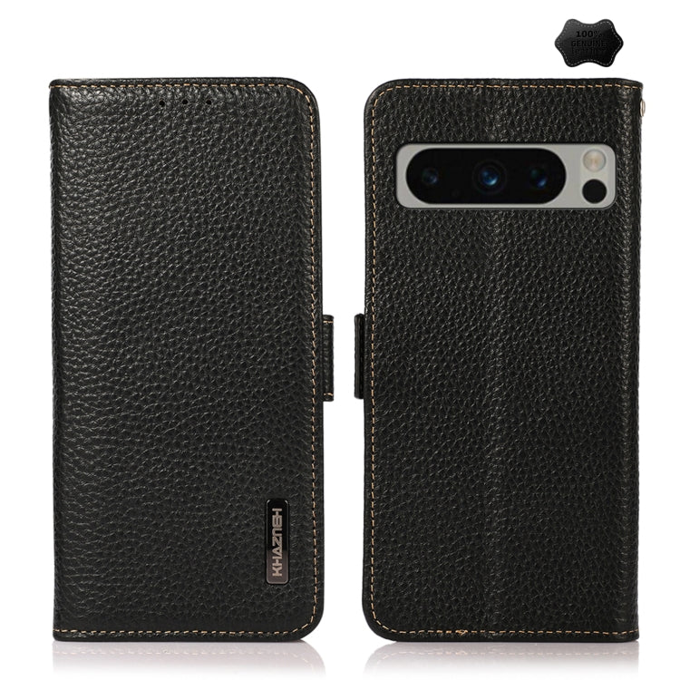 For Google Pixel 8 Pro KHAZNEH Side-Magnetic Litchi Genuine Leather RFID Phone Case(Black) - Google Cases by PMC TechLife | Online Shopping South Africa | PMC TechLife | Buy Now Pay Later Mobicred