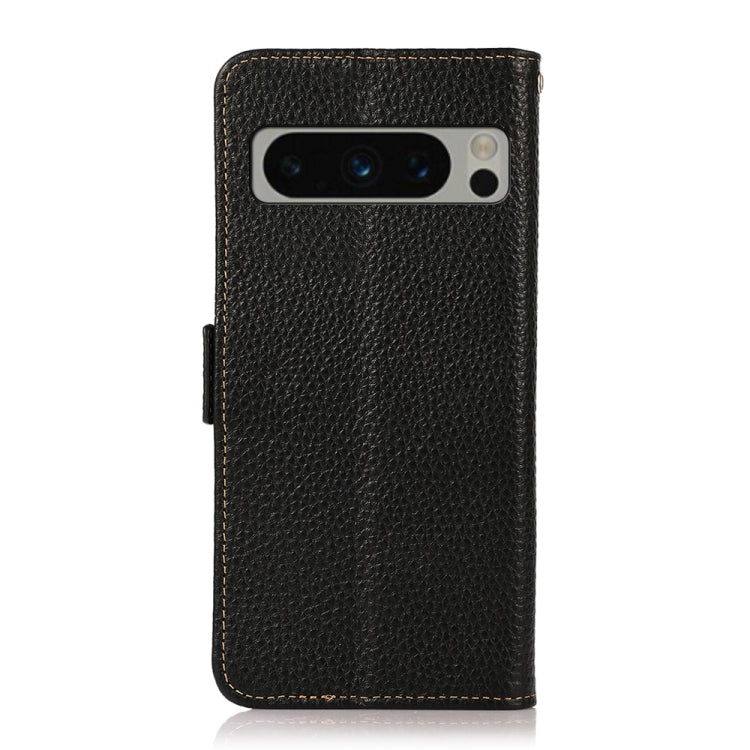 For Google Pixel 8 Pro KHAZNEH Side-Magnetic Litchi Genuine Leather RFID Phone Case(Black) - Google Cases by PMC TechLife | Online Shopping South Africa | PMC TechLife | Buy Now Pay Later Mobicred