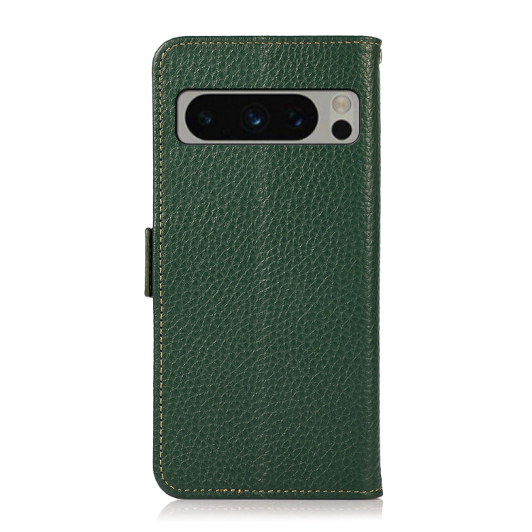 For Google Pixel 8 Pro KHAZNEH Side-Magnetic Litchi Genuine Leather RFID Phone Case(Green) - Google Cases by PMC TechLife | Online Shopping South Africa | PMC TechLife | Buy Now Pay Later Mobicred