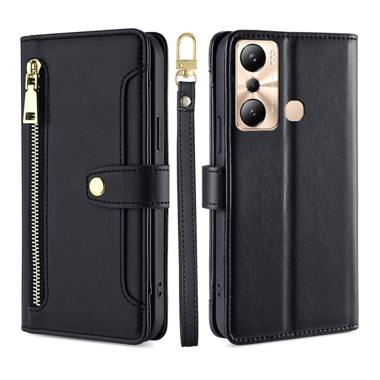 For Infinix Hot 20i Sheep Texture Cross-body Zipper Wallet Leather Phone Case(Black) - Infinix Cases by PMC TechLife | Online Shopping South Africa | PMC TechLife | Buy Now Pay Later Mobicred