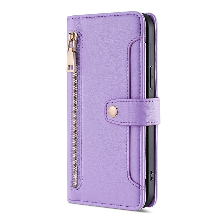 For Tecno Pop 6 Pro Sheep Texture Cross-body Zipper Wallet Leather Phone Case(Purple) - Tecno Cases by PMC TechLife | Online Shopping South Africa | PMC TechLife | Buy Now Pay Later Mobicred