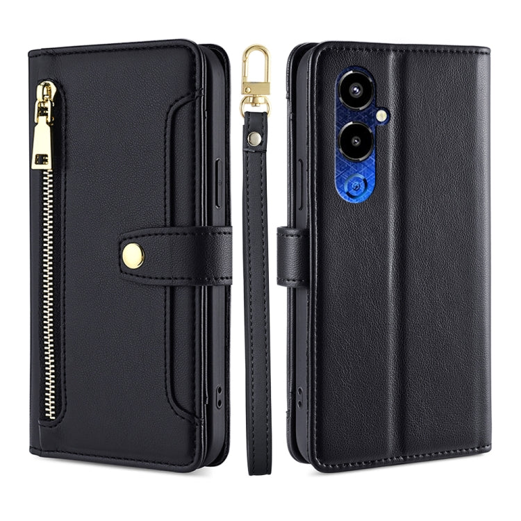 For Tecno Pova 4 Pro Sheep Texture Cross-body Zipper Wallet Leather Phone Case(Black) - Tecno Cases by PMC TechLife | Online Shopping South Africa | PMC TechLife | Buy Now Pay Later Mobicred