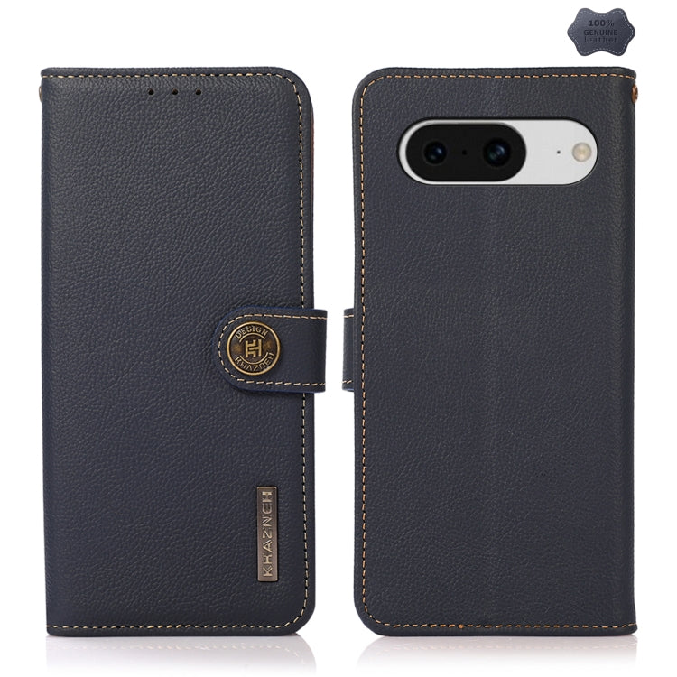 For Google Pixel 8 KHAZNEH Custer Genuine Leather RFID Phone Case(Blue) - Google Cases by PMC TechLife | Online Shopping South Africa | PMC TechLife | Buy Now Pay Later Mobicred