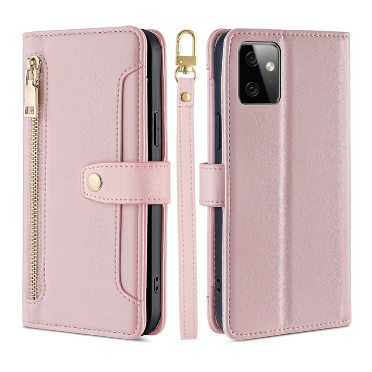 For Motorola Moto G Power 2023 Sheep Texture Cross-body Zipper Wallet Leather Phone Case(Pink) - Motorola Cases by PMC TechLife | Online Shopping South Africa | PMC TechLife | Buy Now Pay Later Mobicred
