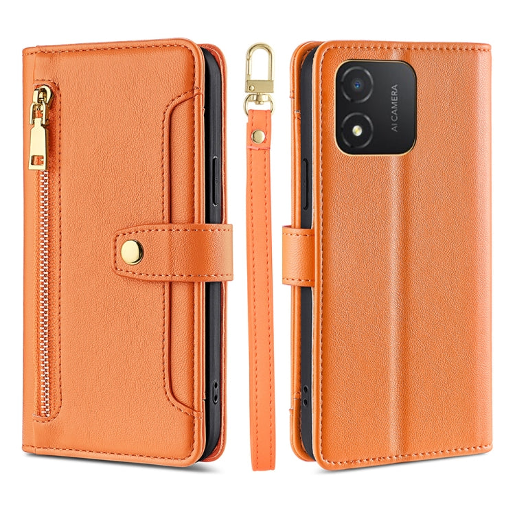 For Honor X5 4G Sheep Texture Cross-body Zipper Wallet Leather Phone Case(Orange) - Honor Cases by PMC TechLife | Online Shopping South Africa | PMC TechLife | Buy Now Pay Later Mobicred