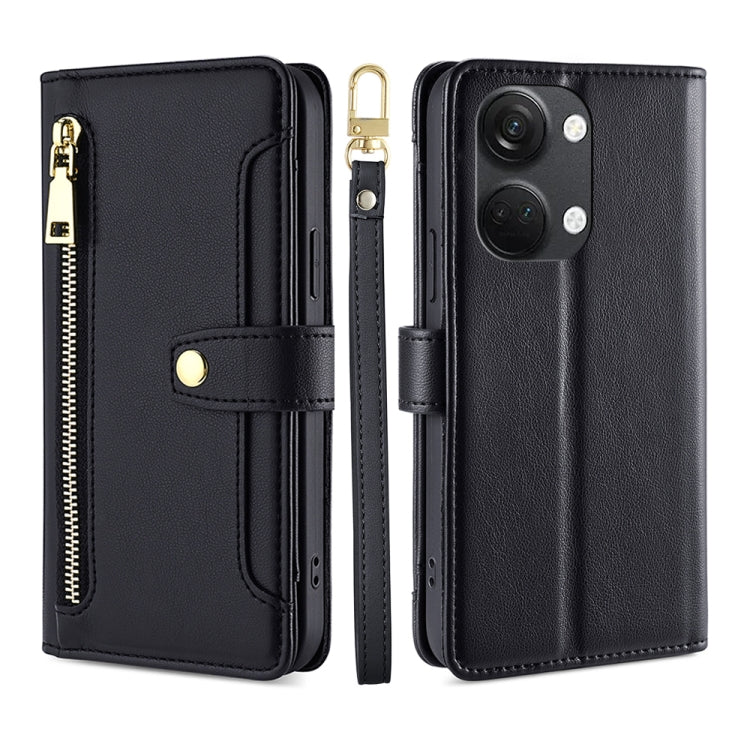 For OnePlus Ace 2V 5G Sheep Texture Cross-body Zipper Wallet Leather Phone Case(Black) - OnePlus Cases by PMC TechLife | Online Shopping South Africa | PMC TechLife | Buy Now Pay Later Mobicred