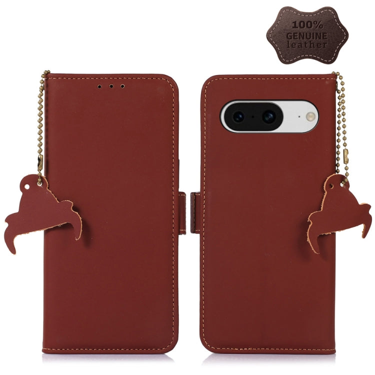 For Google Pixel 8 Genuine Leather Magnetic RFID Leather Phone Case(Coffee) - Google Cases by PMC TechLife | Online Shopping South Africa | PMC TechLife | Buy Now Pay Later Mobicred