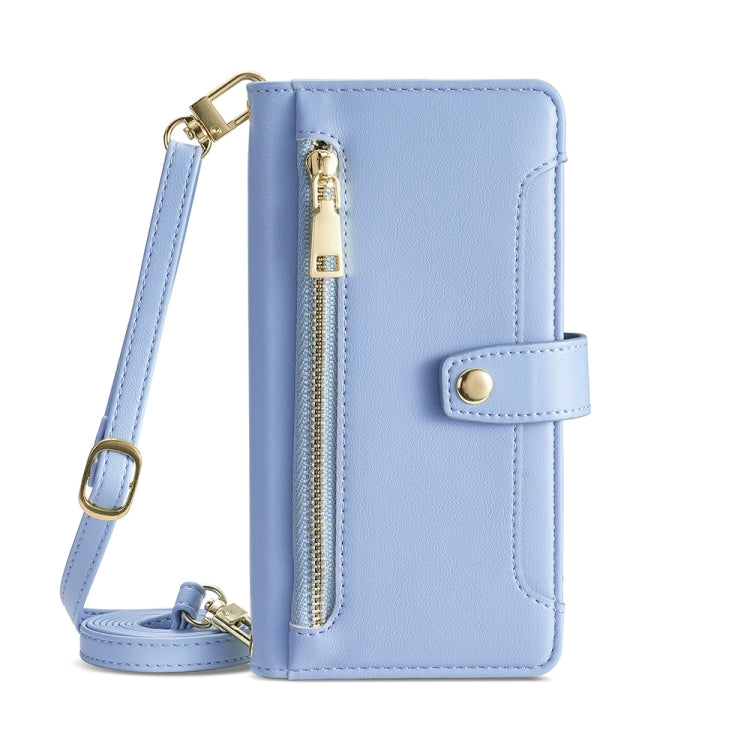 For Kyocera Digno SX3-KYG02 Sheep Texture Cross-body Zipper Wallet Leather Phone Case(Blue) - More Brand by PMC TechLife | Online Shopping South Africa | PMC TechLife | Buy Now Pay Later Mobicred