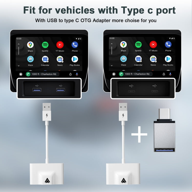 THT-020-3+ USB + USB-C / Type-C Wired to Wireless Carplay Adapter for Android Smartphone(White) - free shipping - PMC TechLife - Order now!