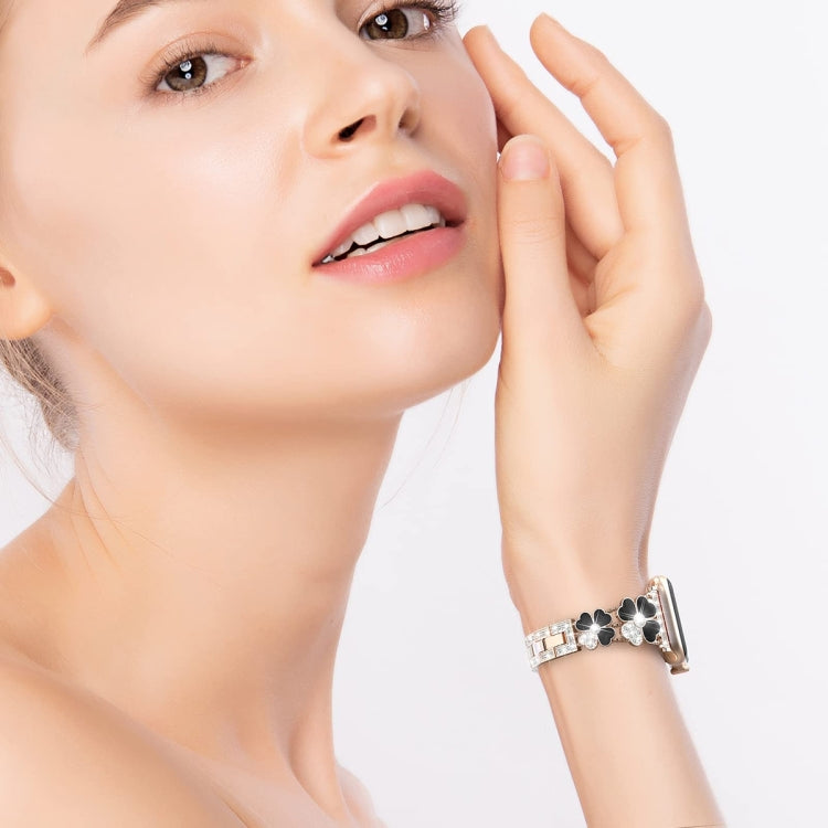 For Apple Watch Ultra 2 49mm Petal Metal Diamond Watch Band(Rose Gold+Black) - free shipping - PMC TechLife - Order now!