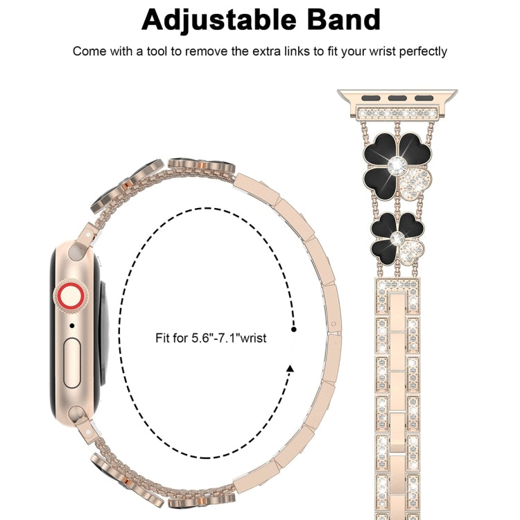 For Apple Watch 9 45mm Petal Metal Diamond Watch Band(Rose Gold+Black) - free shipping - PMC TechLife - Order now!