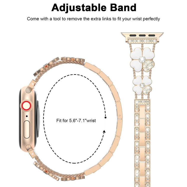 For Apple Watch 9 45mm Petal Metal Diamond Watch Band(Rose Gold+White) - free shipping - PMC TechLife - Order now!