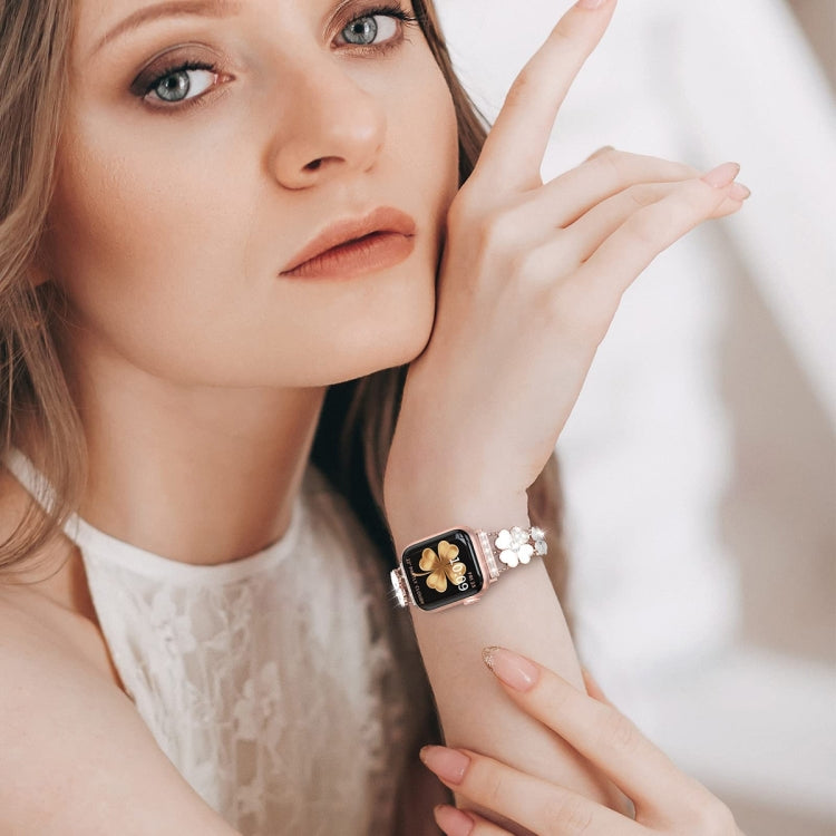 For Apple Watch 9 45mm Petal Metal Diamond Watch Band(Rose Gold+White) - free shipping - PMC TechLife - Order now!