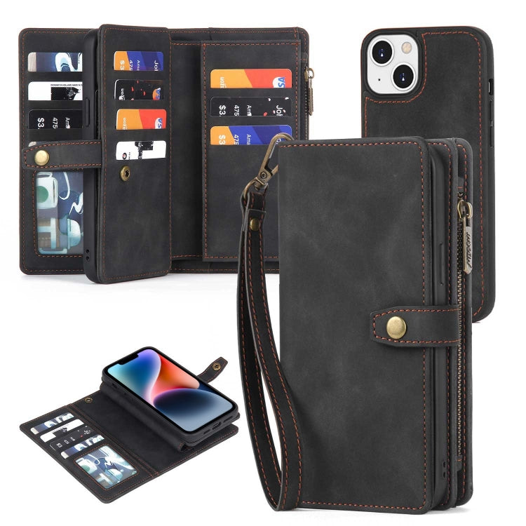 For iPhone 14 Plus Zipper Wallet Detachable MagSafe Leather Phone Case(Black) - iPhone 14 Plus Cases by PMC TechLife | Online Shopping South Africa | PMC TechLife