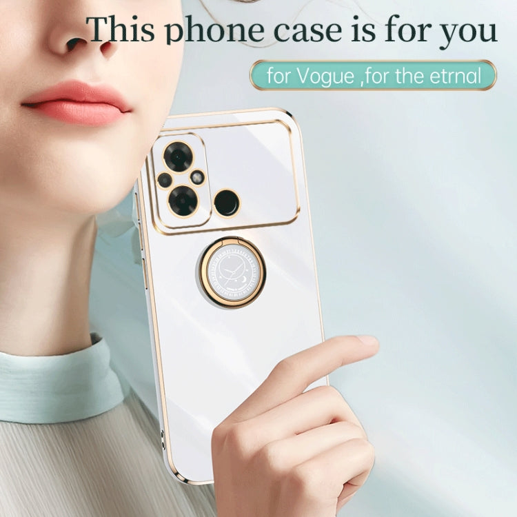 For Xiaomi Poco C55 4G XINLI Straight Edge 6D Electroplate TPU Phone Case with Ring Holder(White) - Xiaomi Cases by XINLI | Online Shopping South Africa | PMC TechLife | Buy Now Pay Later Mobicred