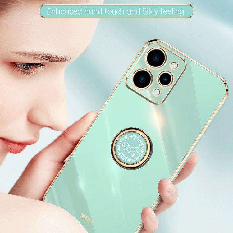 For Xiaomi Redmi 12 4G XINLI Straight Edge 6D Electroplate TPU Phone Case with Ring Holder(Mint Green) - Xiaomi Cases by XINLI | Online Shopping South Africa | PMC TechLife | Buy Now Pay Later Mobicred