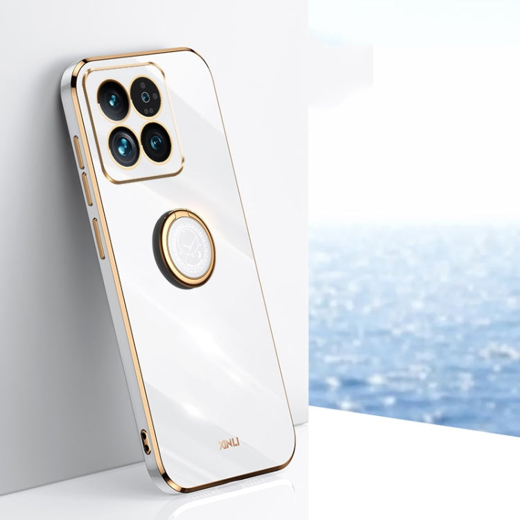 For Xiaomi 14 Pro XINLI Straight Edge 6D Electroplate TPU Phone Case with Ring Holder(White) - 14 Pro Cases by XINLI | Online Shopping South Africa | PMC TechLife | Buy Now Pay Later Mobicred