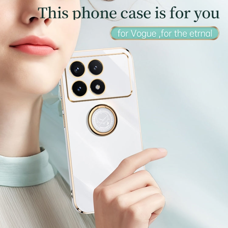 For Xiaomi Redmi K70E XINLI Straight Edge 6D Electroplate TPU Phone Case with Ring Holder(Mint Green) - K70E Cases by XINLI | Online Shopping South Africa | PMC TechLife | Buy Now Pay Later Mobicred