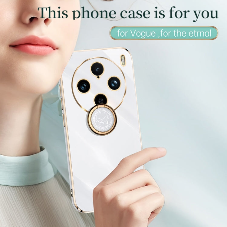 For vivo X100 Pro 5G XINLI Straight Edge 6D Electroplate TPU Phone Case with Ring Holder(White) - vivo Cases by XINLI | Online Shopping South Africa | PMC TechLife | Buy Now Pay Later Mobicred