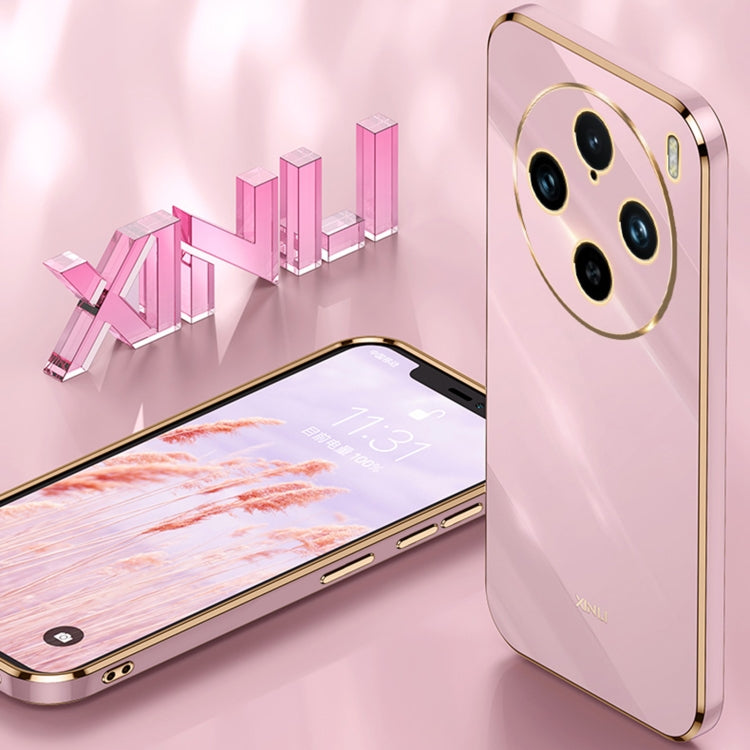 For vivo X100 Pro 5G XINLI Straight Edge 6D Electroplate TPU Phone Case with Ring Holder(Pink) - X100 Pro Cases by XINLI | Online Shopping South Africa | PMC TechLife