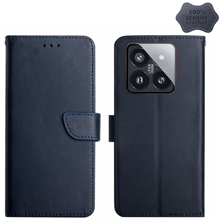 For Xiaomi 14 Pro Genuine Leather Fingerprint-proof Flip Phone Case(Blue) - 14 Pro Cases by PMC TechLife | Online Shopping South Africa | PMC TechLife | Buy Now Pay Later Mobicred