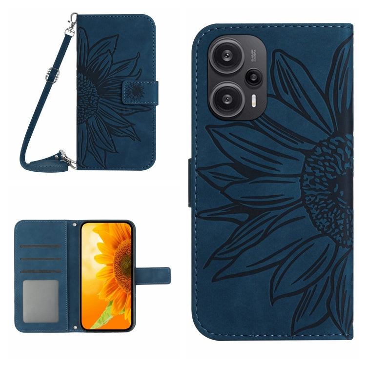 For Xiaomi Poco F5 Skin Feel Sun Flower Embossed Flip Leather Phone Case with Lanyard(Inky Blue) - Xiaomi Cases by PMC TechLife | Online Shopping South Africa | PMC TechLife | Buy Now Pay Later Mobicred