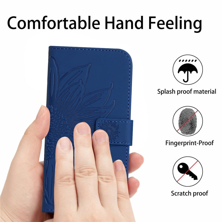 For Xiaomi Poco F5 Pro Skin Feel Sun Flower Embossed Flip Leather Phone Case with Lanyard(Dark Blue) - Xiaomi Cases by PMC TechLife | Online Shopping South Africa | PMC TechLife | Buy Now Pay Later Mobicred