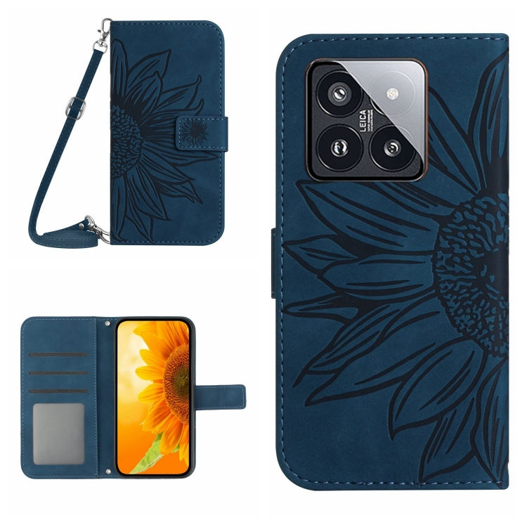 For Xiaomi 14 Skin Feel Sun Flower Embossed Flip Leather Phone Case with Lanyard(Inky Blue) - 14 Cases by PMC TechLife | Online Shopping South Africa | PMC TechLife | Buy Now Pay Later Mobicred