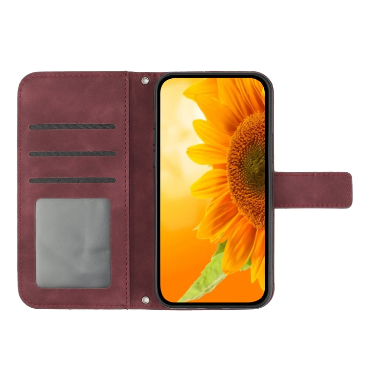 For Xiaomi 14 Skin Feel Sun Flower Embossed Flip Leather Phone Case with Lanyard(Wine Red) - 14 Cases by PMC TechLife | Online Shopping South Africa | PMC TechLife | Buy Now Pay Later Mobicred