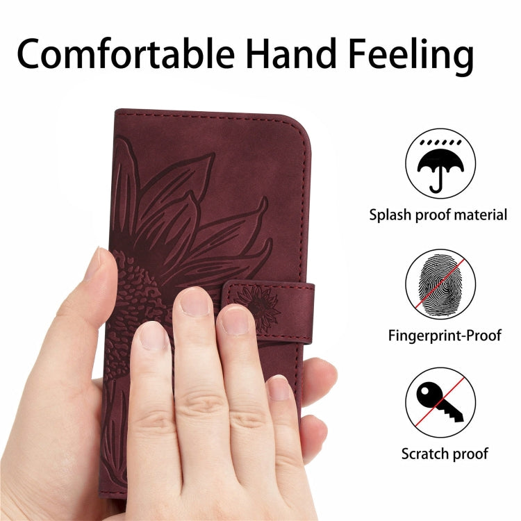 For Xiaomi 14 Skin Feel Sun Flower Embossed Flip Leather Phone Case with Lanyard(Wine Red) - 14 Cases by PMC TechLife | Online Shopping South Africa | PMC TechLife | Buy Now Pay Later Mobicred