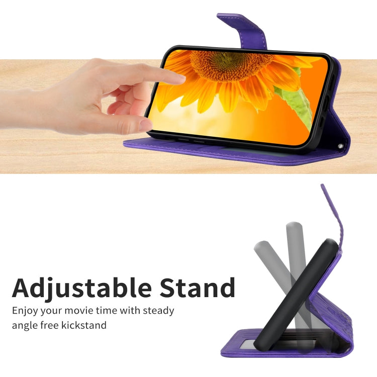 For Xiaomi 14 Pro Skin Feel Sun Flower Embossed Flip Leather Phone Case with Lanyard(Dark Purple) - 14 Pro Cases by PMC TechLife | Online Shopping South Africa | PMC TechLife | Buy Now Pay Later Mobicred