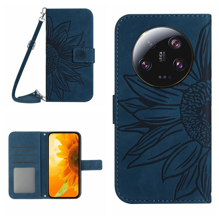 For Xiaomi 14 Ultra Skin Feel Sun Flower Embossed Flip Leather Phone Case with Lanyard(Inky Blue) - 14 Ultra Cases by PMC TechLife | Online Shopping South Africa | PMC TechLife | Buy Now Pay Later Mobicred