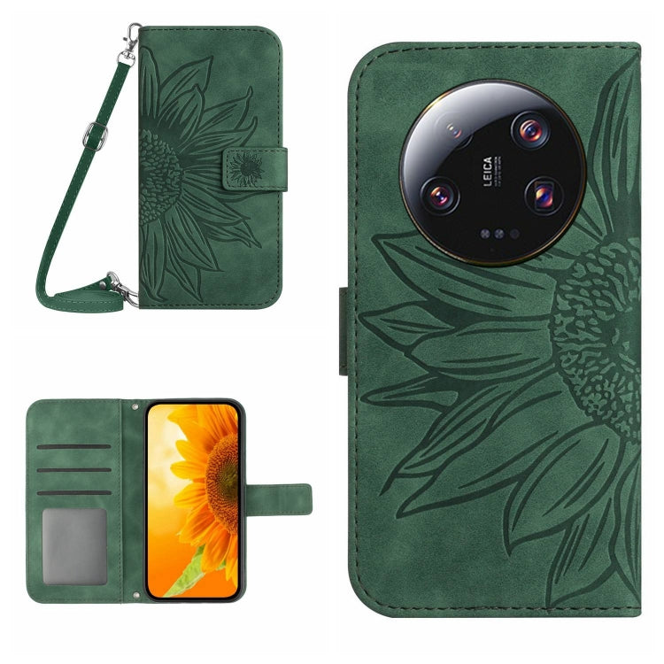 For Xiaomi 14 Ultra Skin Feel Sun Flower Embossed Flip Leather Phone Case with Lanyard(Green) - 14 Ultra Cases by PMC TechLife | Online Shopping South Africa | PMC TechLife | Buy Now Pay Later Mobicred
