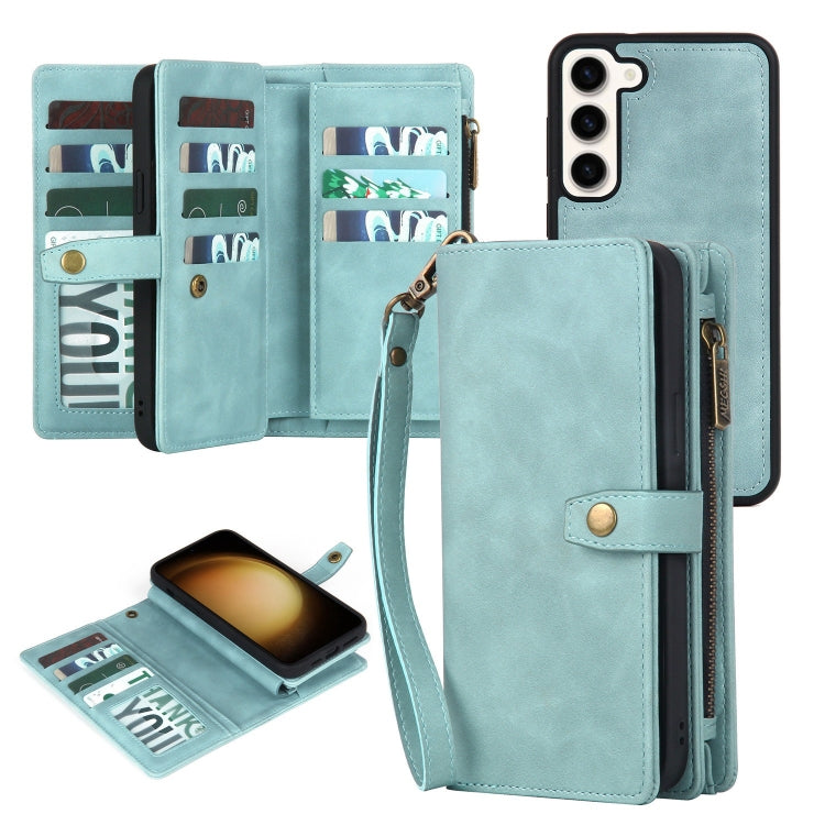 For Samsung Galaxy S23+ 5G Zipper Wallet Detachable MagSafe Leather Phone Case(Blue) - Galaxy S23+ 5G Cases by PMC TechLife | Online Shopping South Africa | PMC TechLife