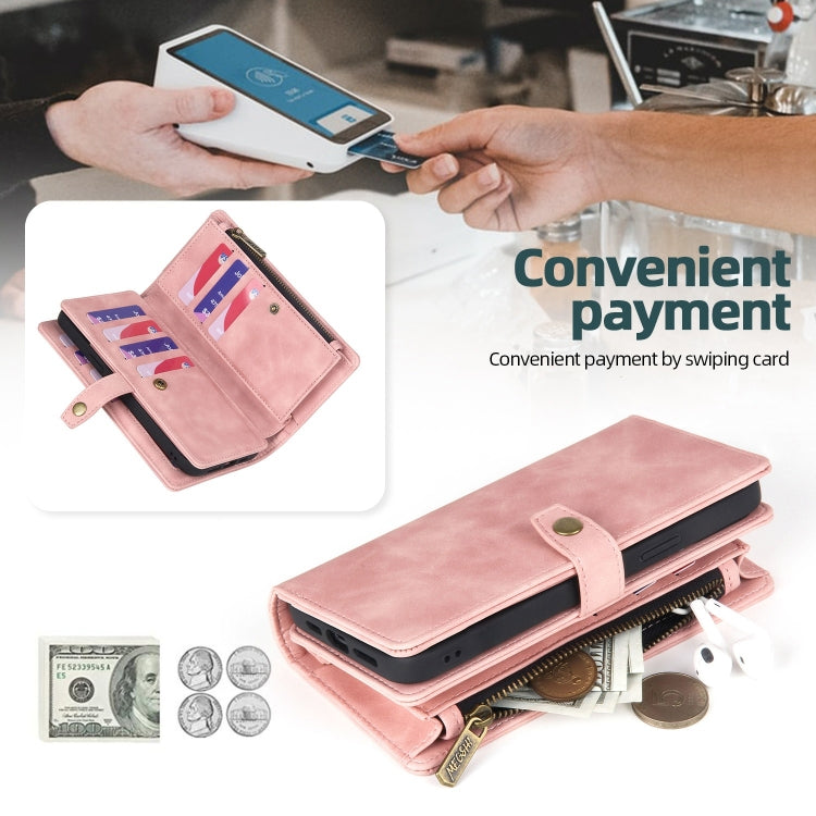 For Samsung Galaxy A22 5G Zipper Wallet Magnetic Detachable Leather Phone Case(Pink) - Galaxy Phone Cases by PMC TechLife | Online Shopping South Africa | PMC TechLife | Buy Now Pay Later Mobicred