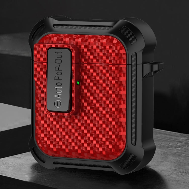 For AirPods 2 / 1 Alpha Carbon Fiber Wireless Bluetooth Earphone Protective Case(Red) - For AirPods 1/2 by PMC Jewellery | Online Shopping South Africa | PMC Jewellery | Buy Now Pay Later Mobicred