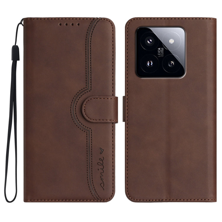 For Xiaomi 14 Pro Heart Pattern Skin Feel Leather Phone Case(Brown) - 14 Pro Cases by PMC TechLife | Online Shopping South Africa | PMC TechLife | Buy Now Pay Later Mobicred