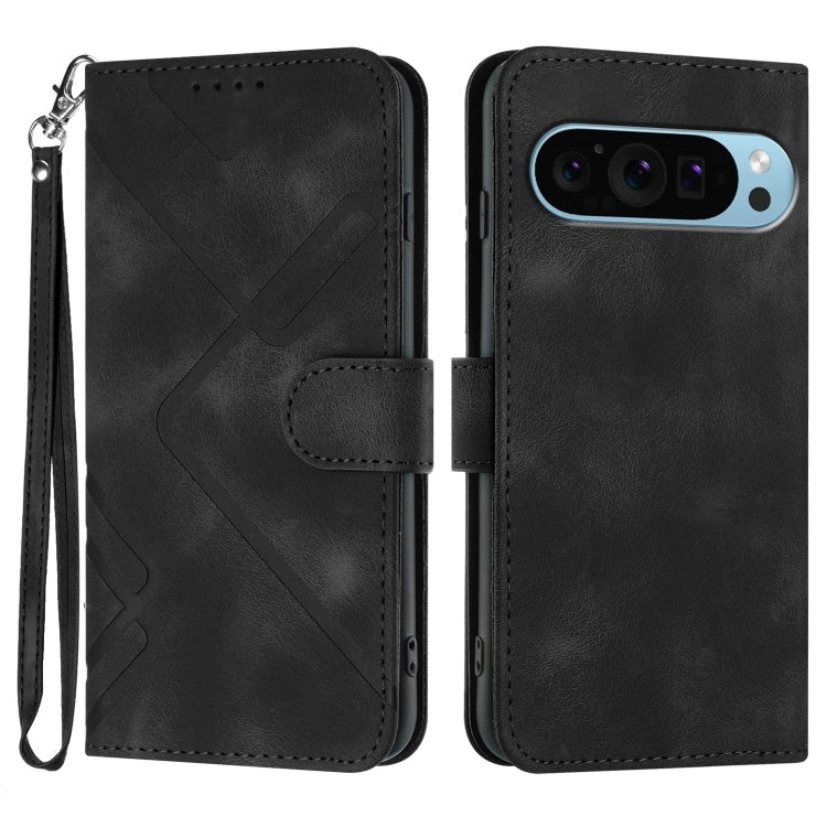 For Google Pixel 9 Line Pattern Skin Feel Leather Phone Case(Black) - Google Cases by PMC TechLife | Online Shopping South Africa | PMC TechLife | Buy Now Pay Later Mobicred
