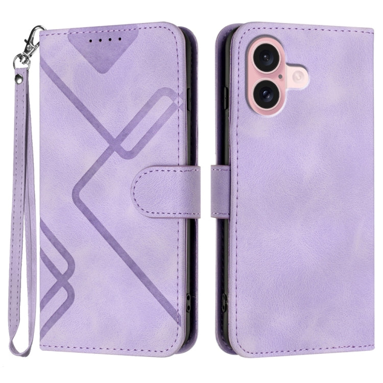 For iPhone 16 Line Pattern Skin Feel Leather Phone Case(Light Purple) - iPhone 16 Cases by PMC TechLife | Online Shopping South Africa | PMC TechLife | Buy Now Pay Later Mobicred